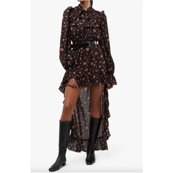 WeWoreWhat Dresses & Skirts - WeWoreWhat Black Floral High-Low Ruffle Maxi Dress Sz S Long Sleeves Whimsigoth